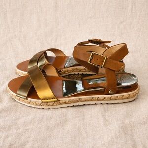 Vince Camuto Gold and Tan Espadrille Sandals 8.5